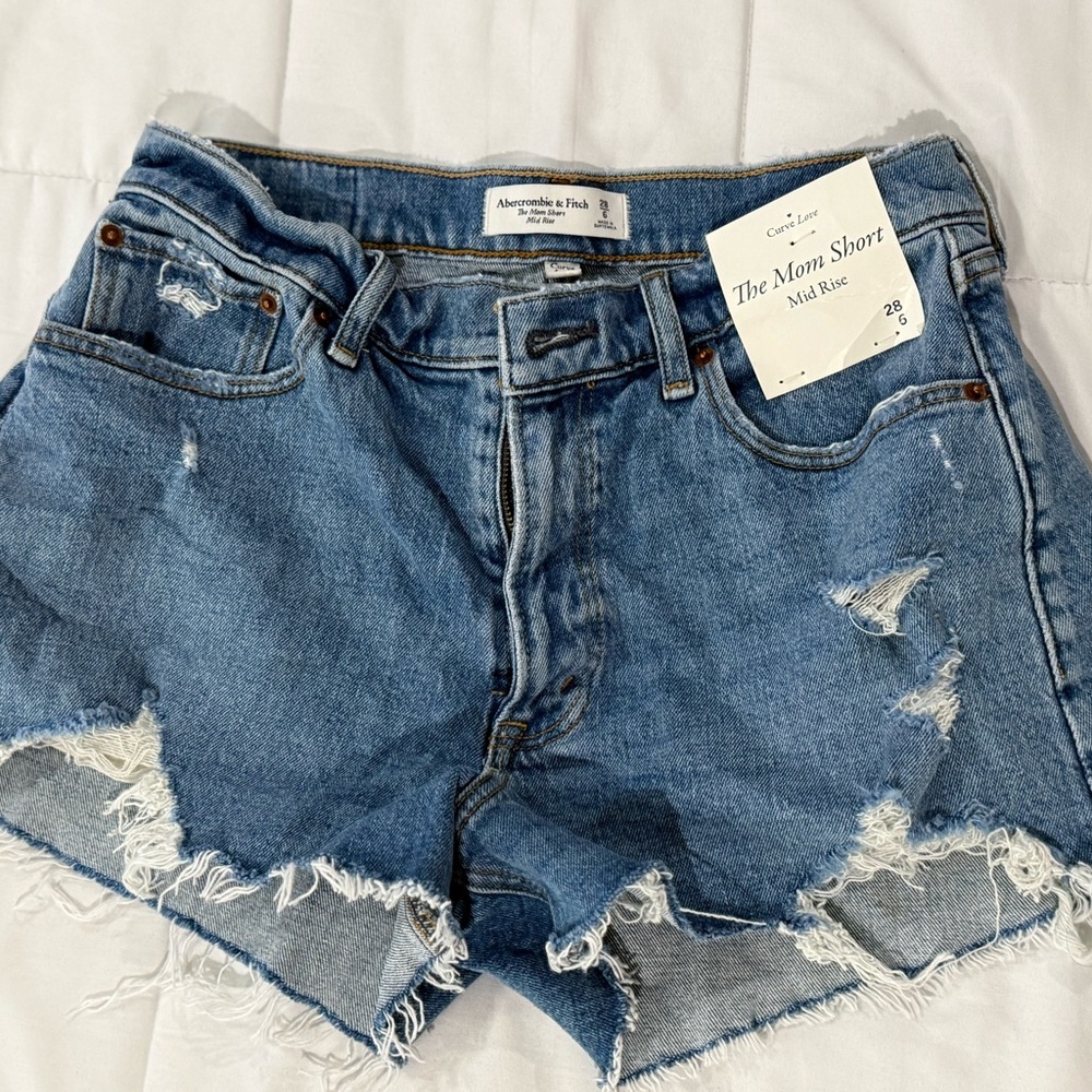 Abercrombie & Fitch Blue Jean Shorts with High Waist and Distressed Details